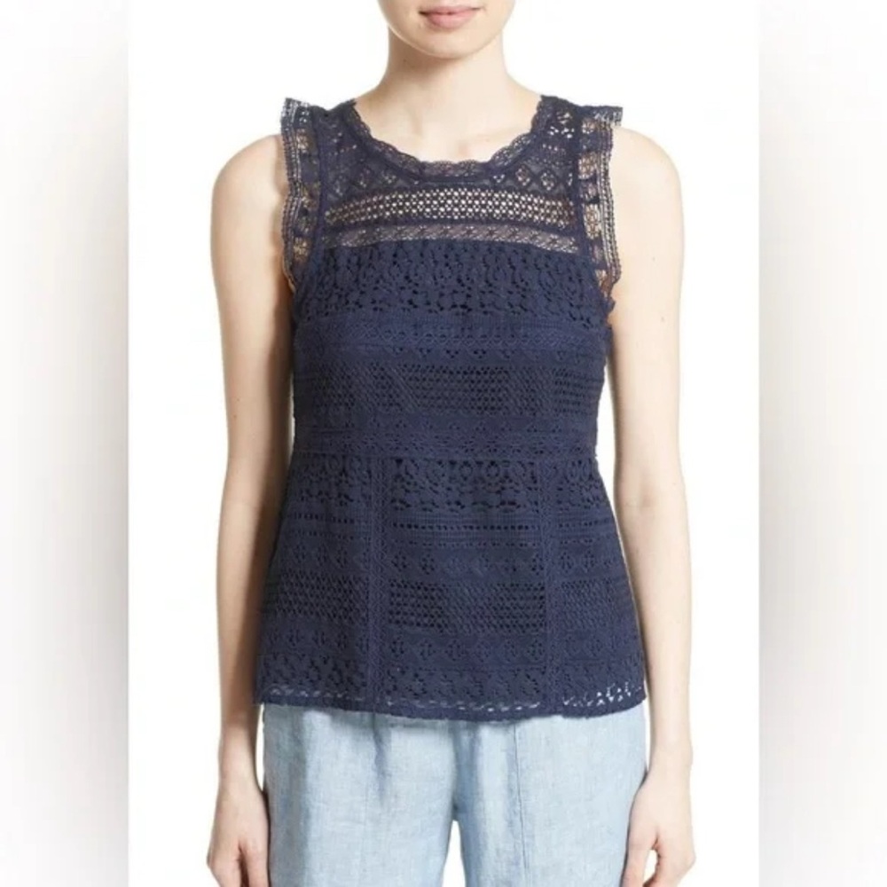 NWOT Joie Women's Lupe Lace Ruffle Sleeveless Blue Cotton Top - Picture 5 of 7